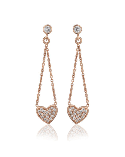 Carlton London 925 Sterling Silver Rose Gold Plated Cz Heart Drop Earring For Women