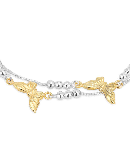 Carlton London 925 Sterling Silver Rhodium Plated Dual-Strand Bracelet