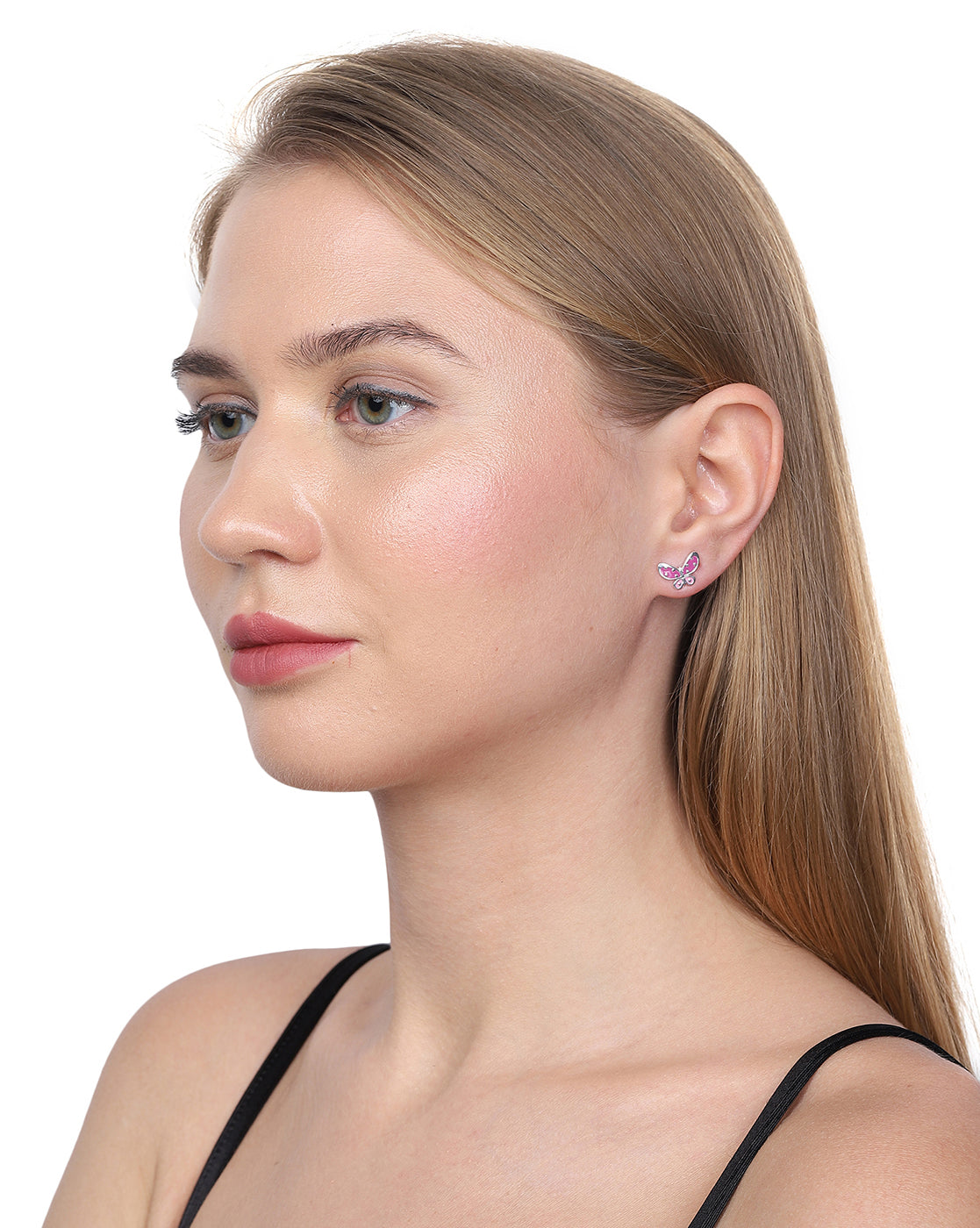 Carlton London 925 Sterling Silver Rhodium Plated Enamel Butterfly Stud Earring