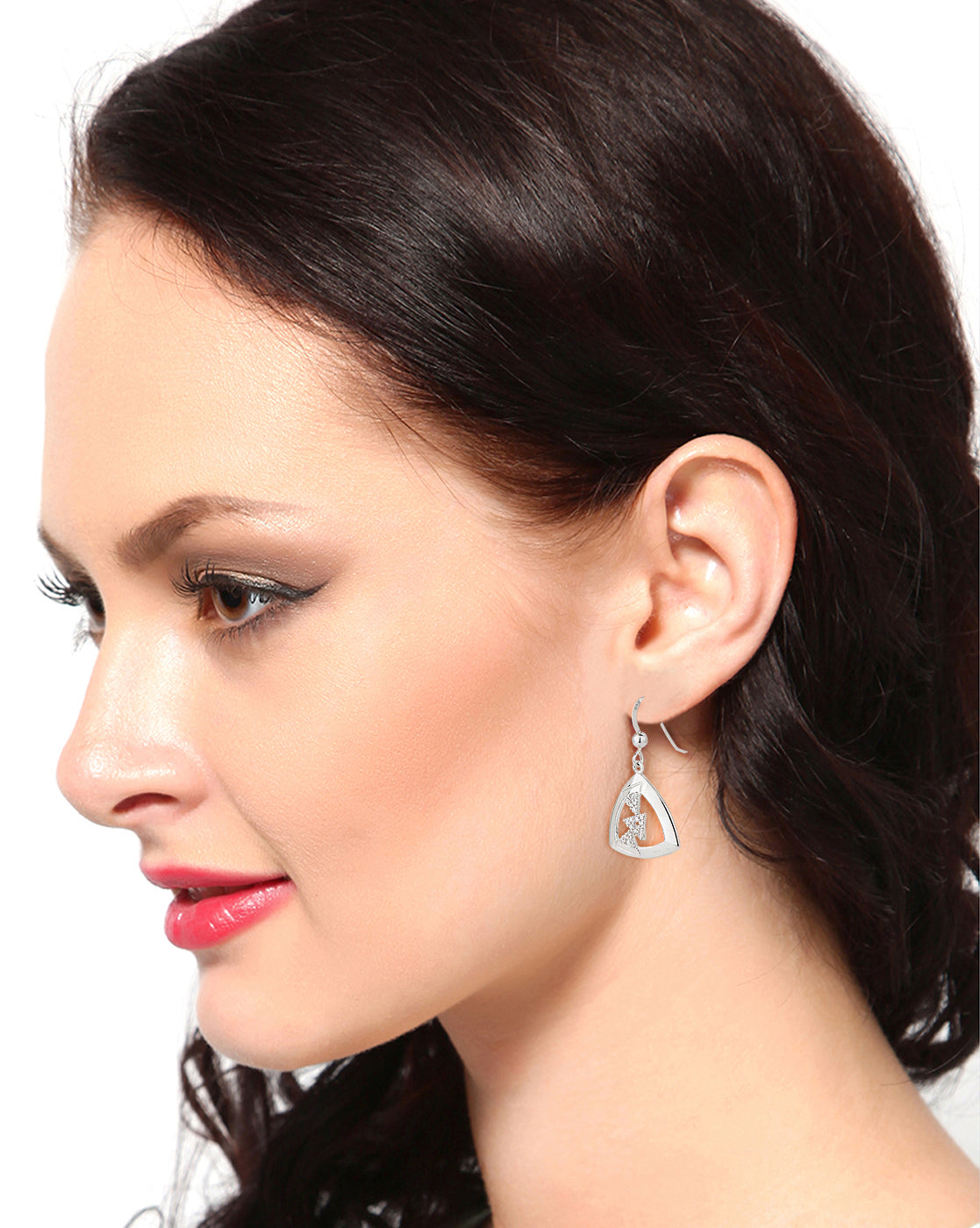 Carlton London 925 Sterling Silver Rhodium Plated Cz Triangular Drop Earring For Women