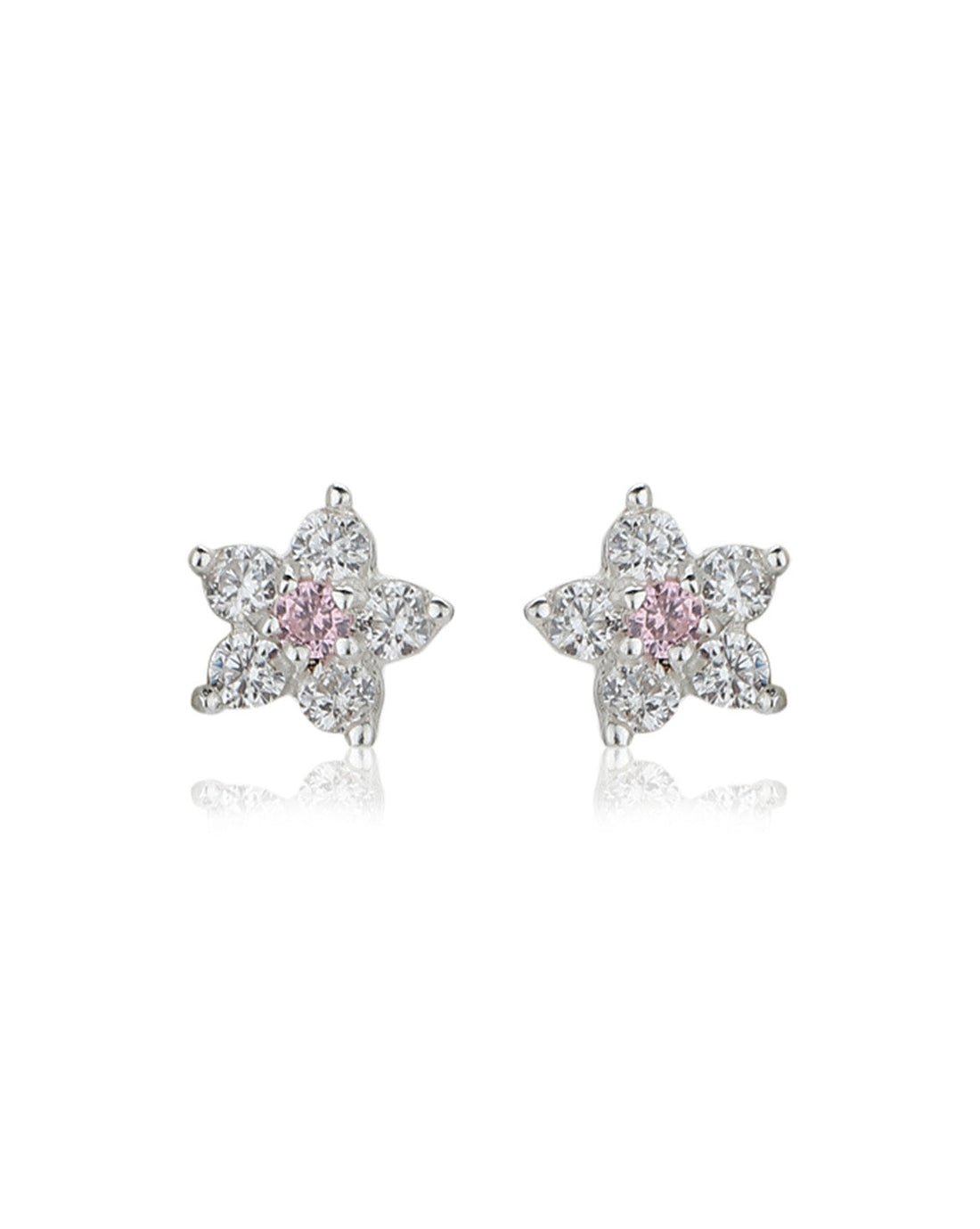 Carlton London Pink 925 Sterling Silver Rhodium Plated Cz Floral Stud Earring