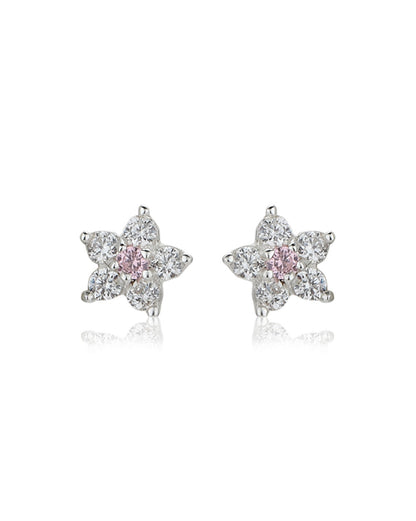 Carlton London Pink 925 Sterling Silver Rhodium Plated Cz Floral Stud Earring