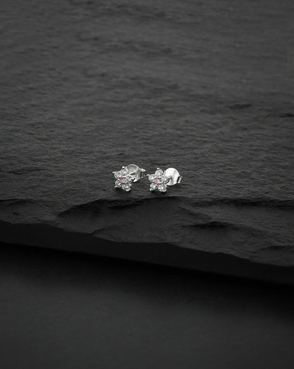 Carlton London Pink 925 Sterling Silver Rhodium Plated Cz Floral Stud Earring