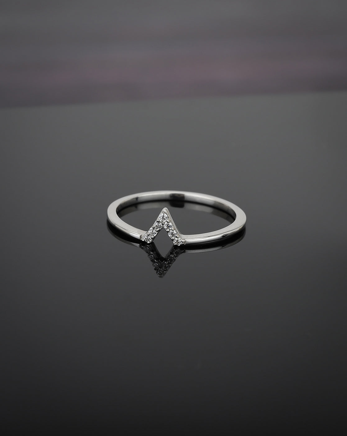 Carlton London 925 Sterling Silver Rhodium Plated Silver Toned "V" Shape Cz Studded Finger Ring For Women