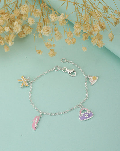 Carlton London 925 Sterling Silver Rhodium Plated Enamel Charm Bracelet