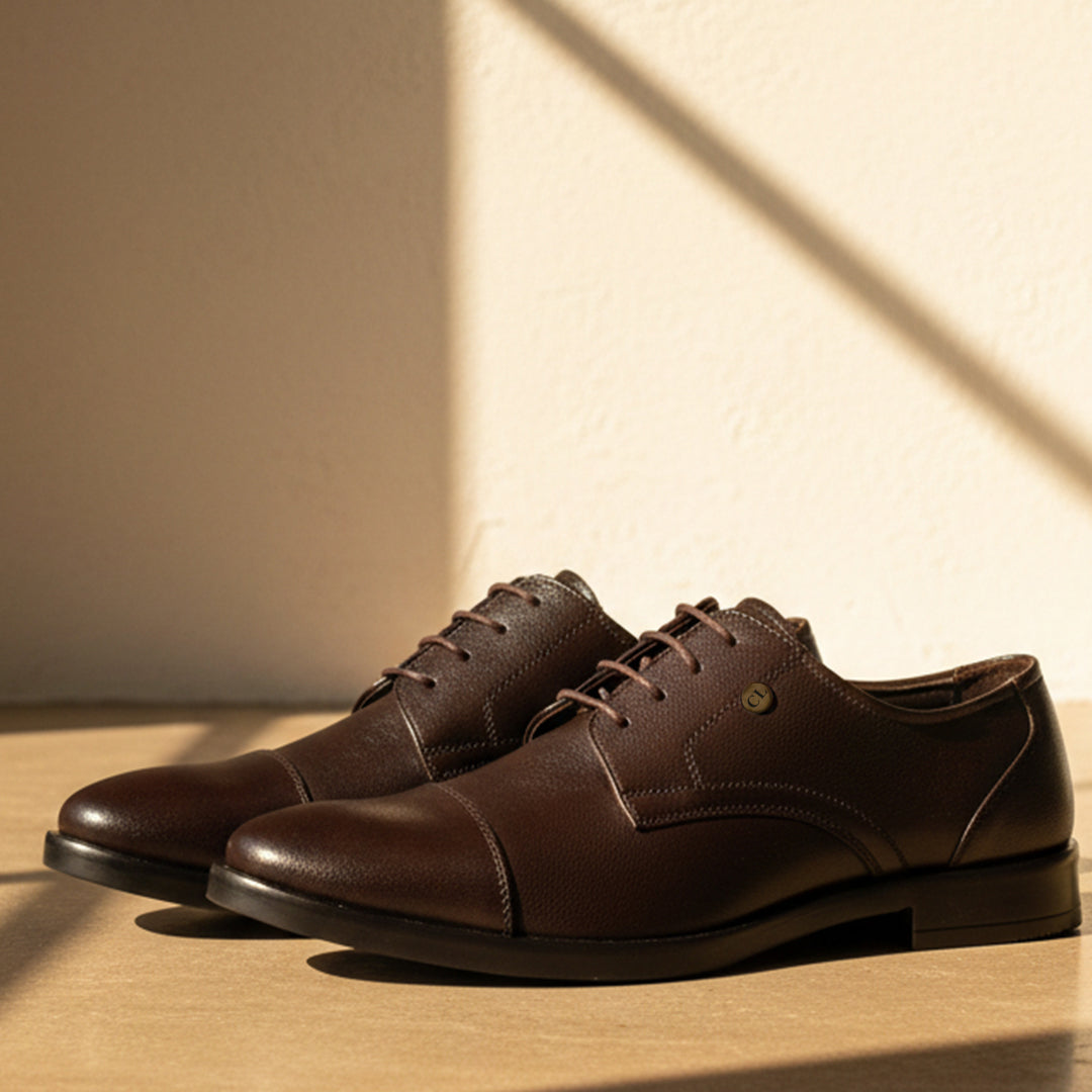 Carlton London Textured Cap-Toe Derby Leather Shoes for Men