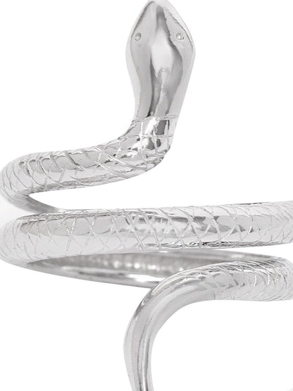 Carlton London Rhodium Plated Silver Toned Snake Shape Adjustable Finger Ring For Women