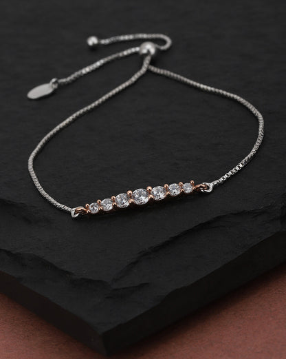Carlton London Rose Gold Plated Cz Studded Charm Bracelet For Women