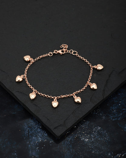 Carlton London Rose Gold Plated Heart Shape Charm Bracelet