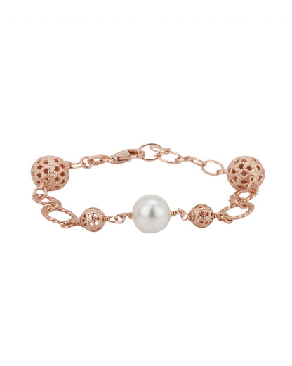 Carlton London Rose Gold Plated With Pearl Charm Bracelet