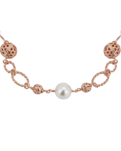 Carlton London Rose Gold Plated With Pearl Charm Bracelet
