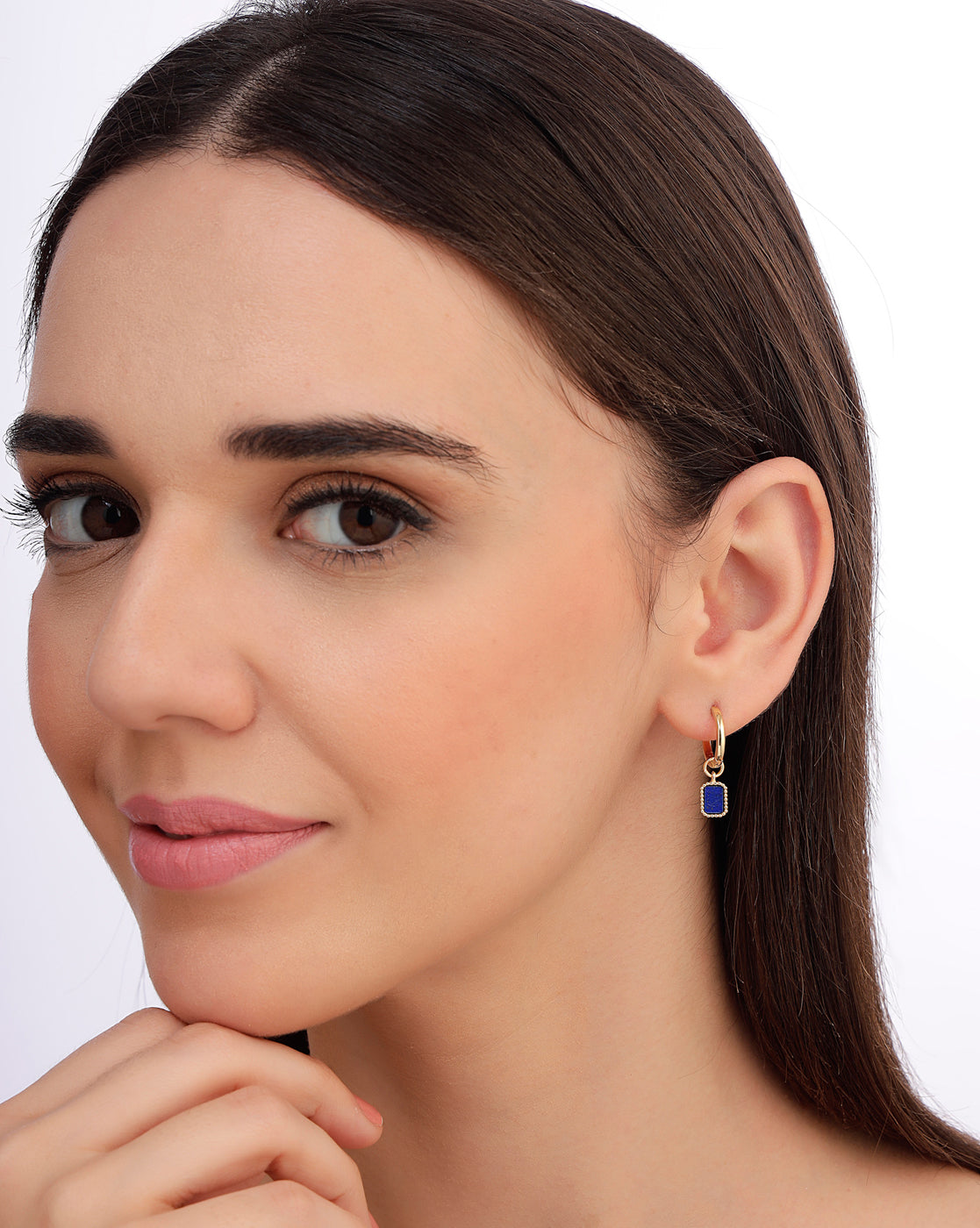 18kt Gold Plated Blue Lapis Stone Hoop Earring