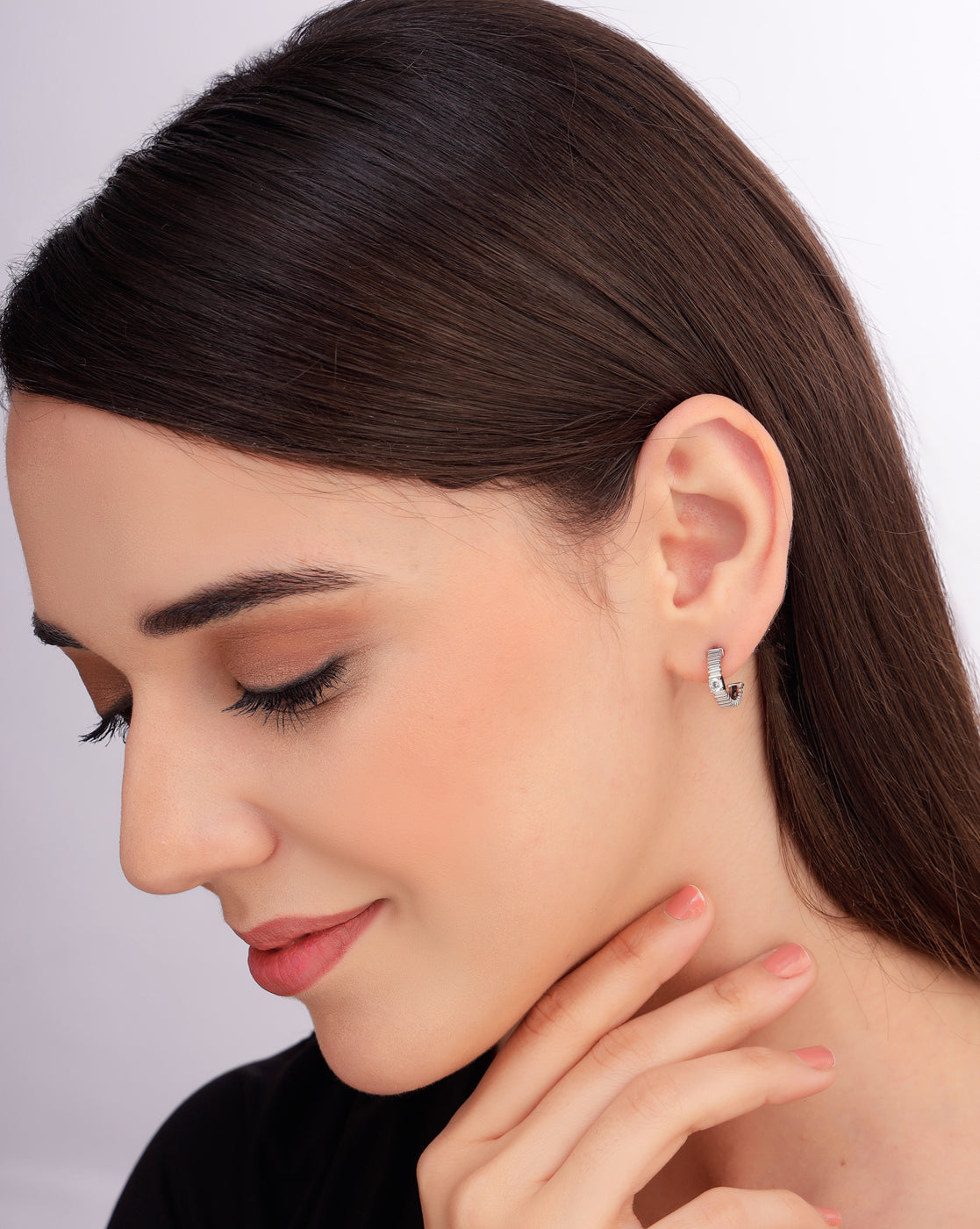 Rhodium Plated CZ Circular Half Hoop Earring