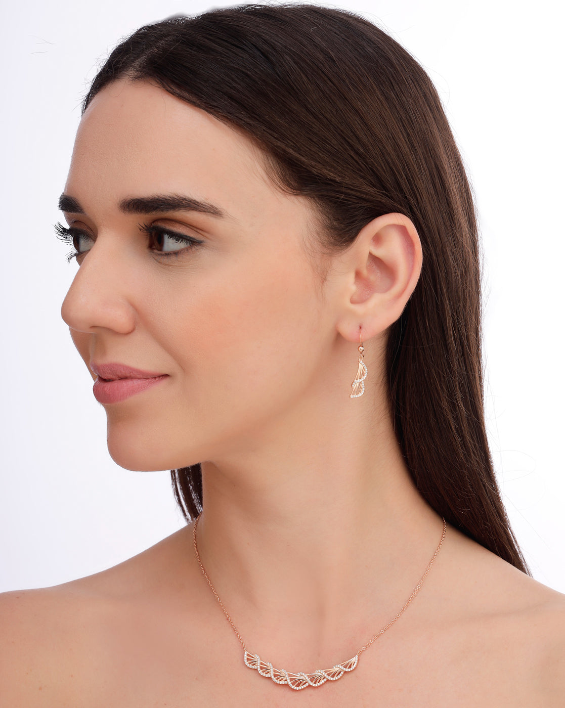 18kt Rose Gold Plated CZ Statement Necklace and Earring Set