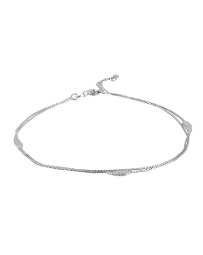 925 Sterling Silver Inline Leaf With Rhodium Plated Double Chain Adjustable Anklet