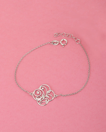 925 Sterling Silver Rhodium Plated Floral Stylish Adjustable Charm Bracelet