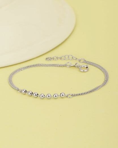 925 Sterling Silver Rhodium Plated With Inline Ball Double Chain Adjustable Bracelet
