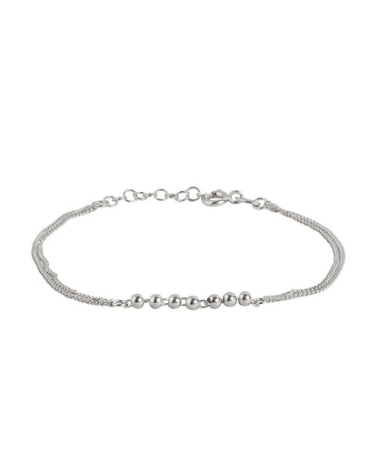 925 Sterling Silver Rhodium Plated With Inline Ball Double Chain Adjustable Bracelet