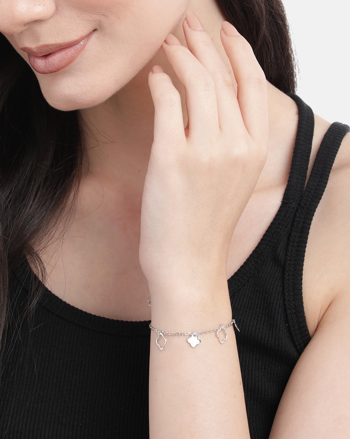925 Sterling Silver Rhodium Plated with Four Leaf Clover Charm Bracelet for women