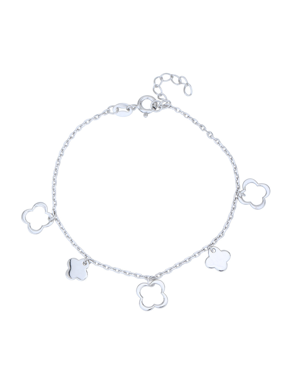 925 Sterling Silver Rhodium Plated with Four Leaf Clover Charm Bracelet for women