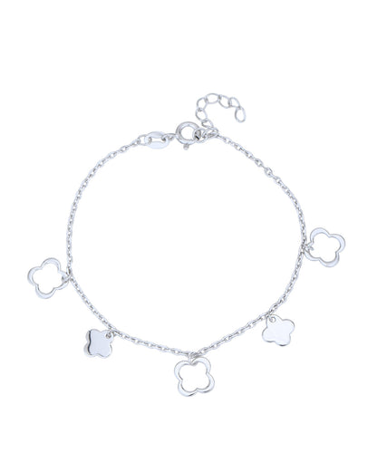 925 Sterling Silver Rhodium Plated with Four Leaf Clover Charm Bracelet for women