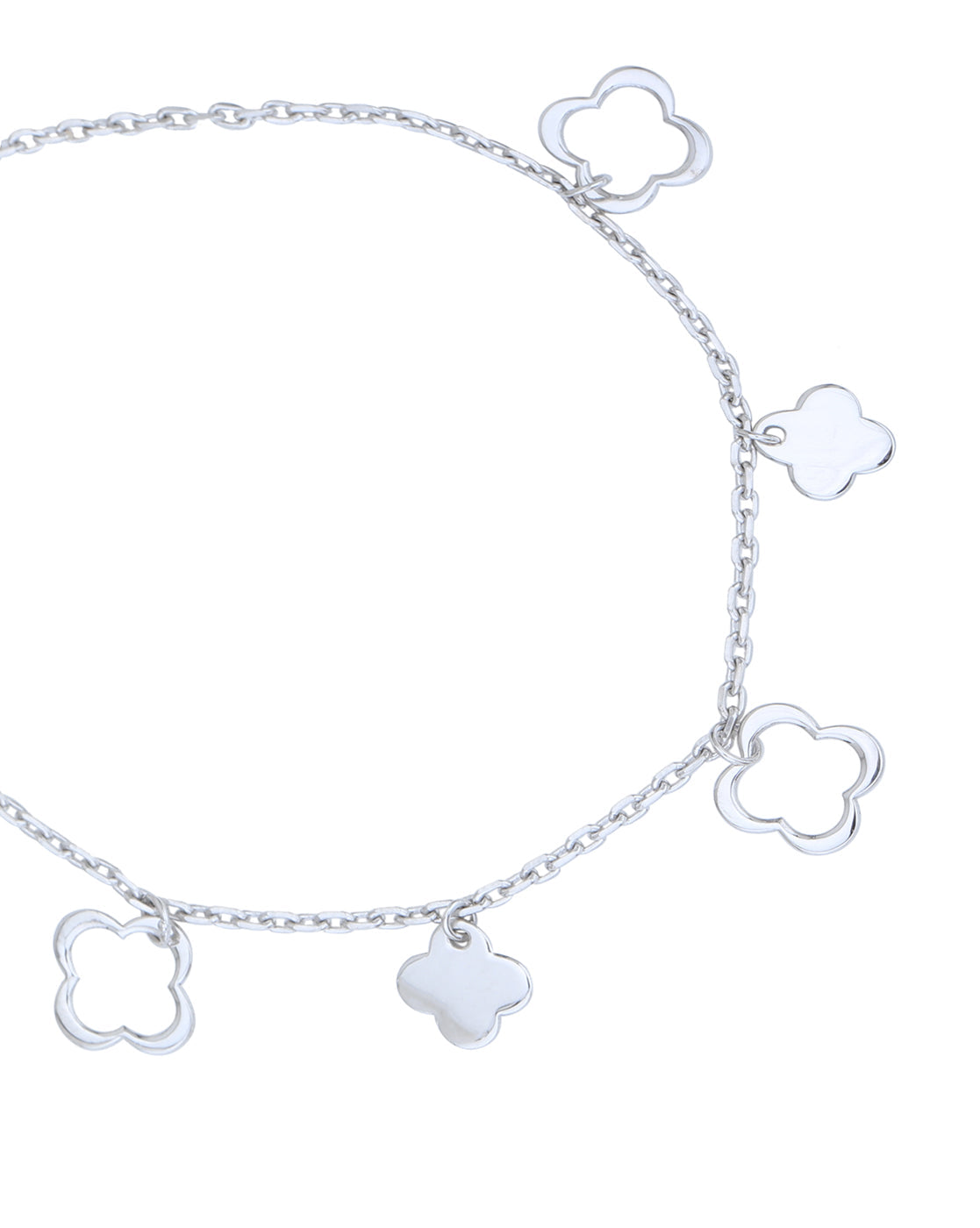 925 Sterling Silver Rhodium Plated with Four Leaf Clover Charm Bracelet for women