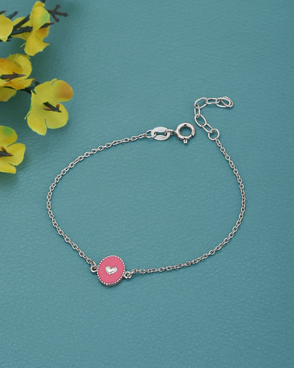 925 Sterling Silver Rhodium Plated Heart Enamel Charm Bracelet