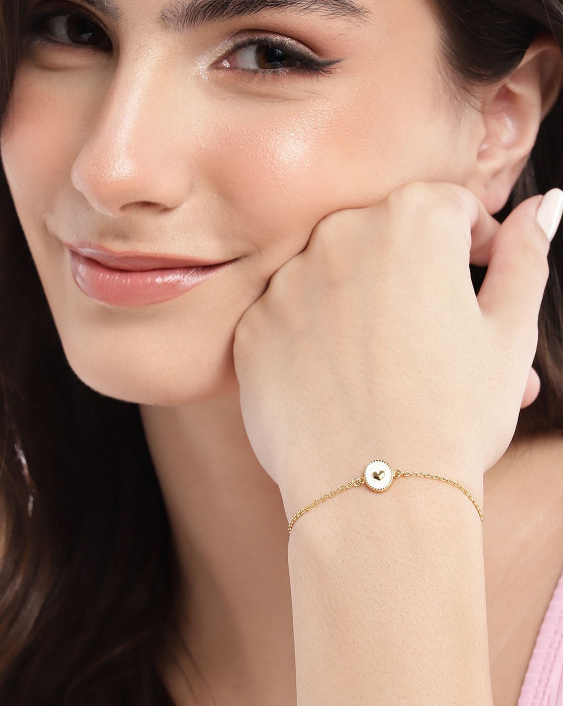 925 Sterling Silver 18kt Gold Plated Heart Charm Bracelet
