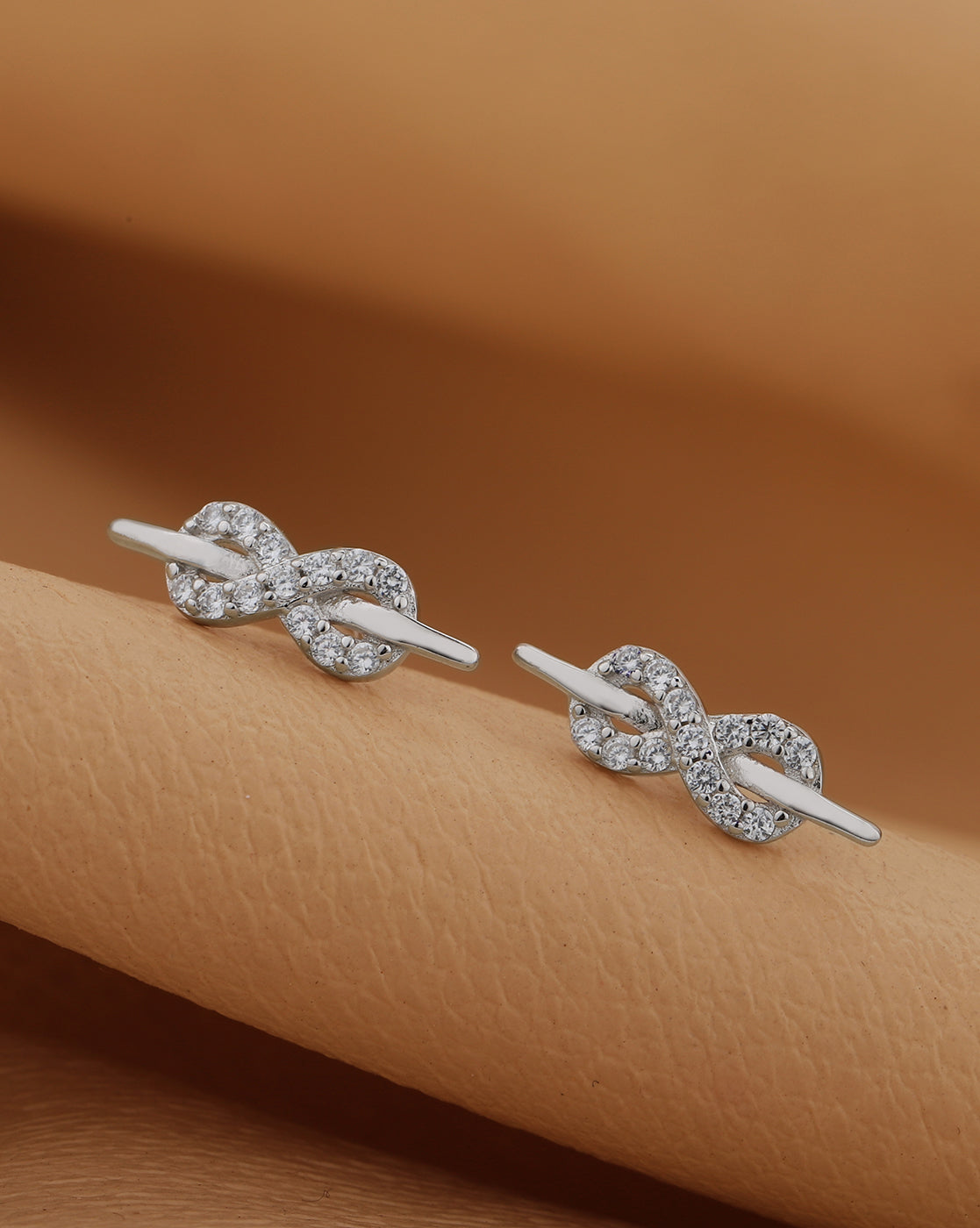 925 Sterling Silver Rhodium Plated with CZ Infinity Stud Earring for women