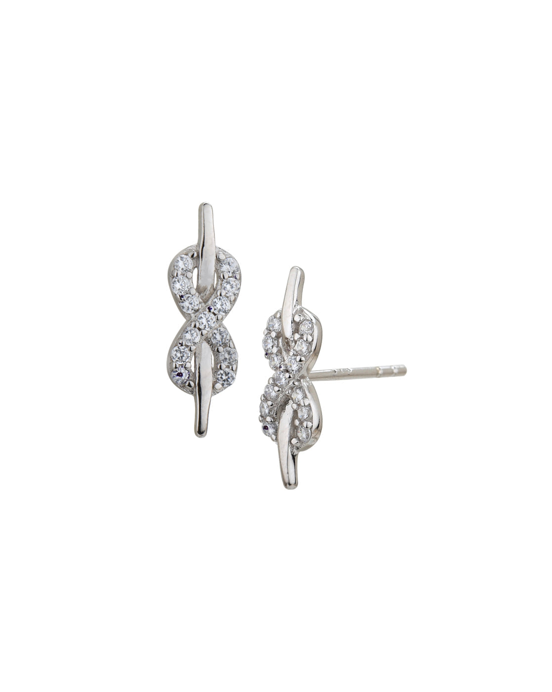 925 Sterling Silver Rhodium Plated with CZ Infinity Stud Earring for women