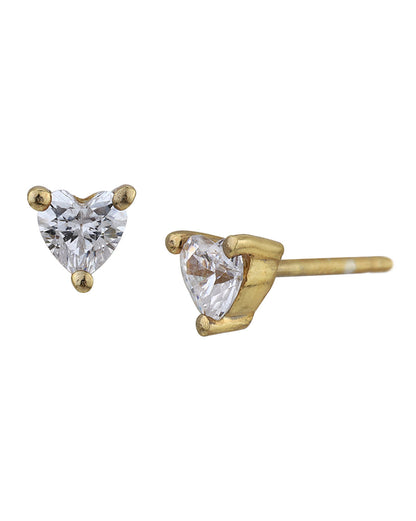 925 Sterling Silver 18kt Gold Plated CZ Heart Petite Stud Earring