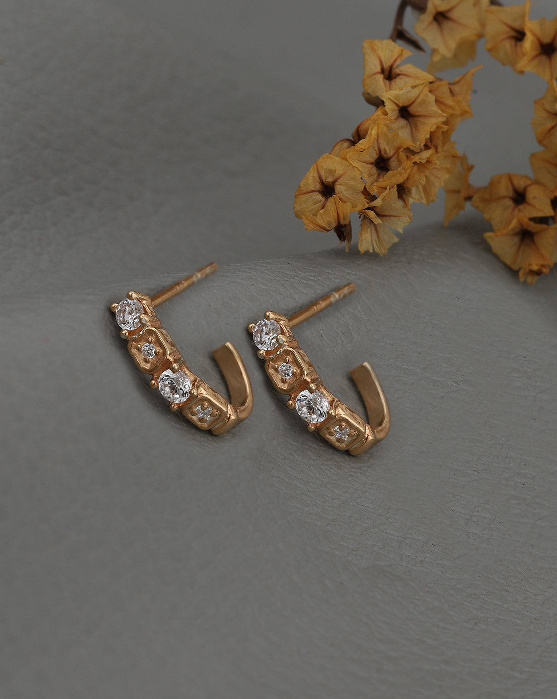 925 Sterling Silver 18kt Rose Gold Plated CZ Half Hoop Earring