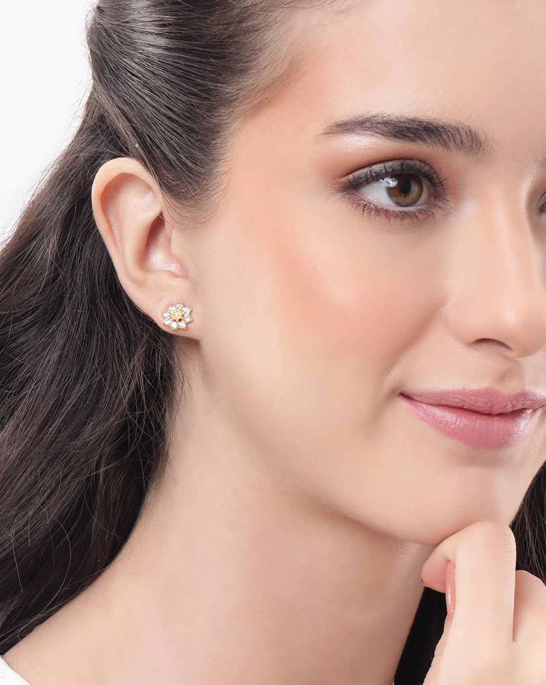 925 Sterling Silver 18kt Gold Plated CZ Floral Petite Stud Earring