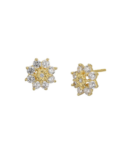 925 Sterling Silver 18kt Gold Plated CZ Floral Petite Stud Earring