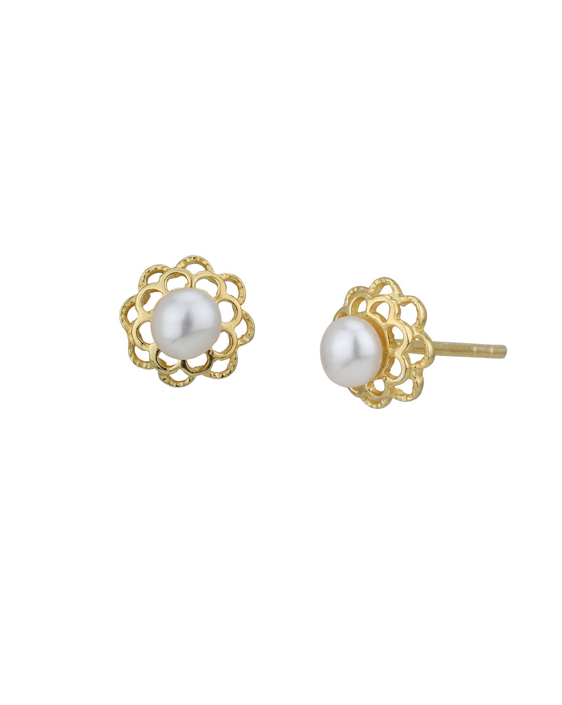 925 Sterling Silver 18kt Gold Plated Pearl Floral Petite Stud Earring