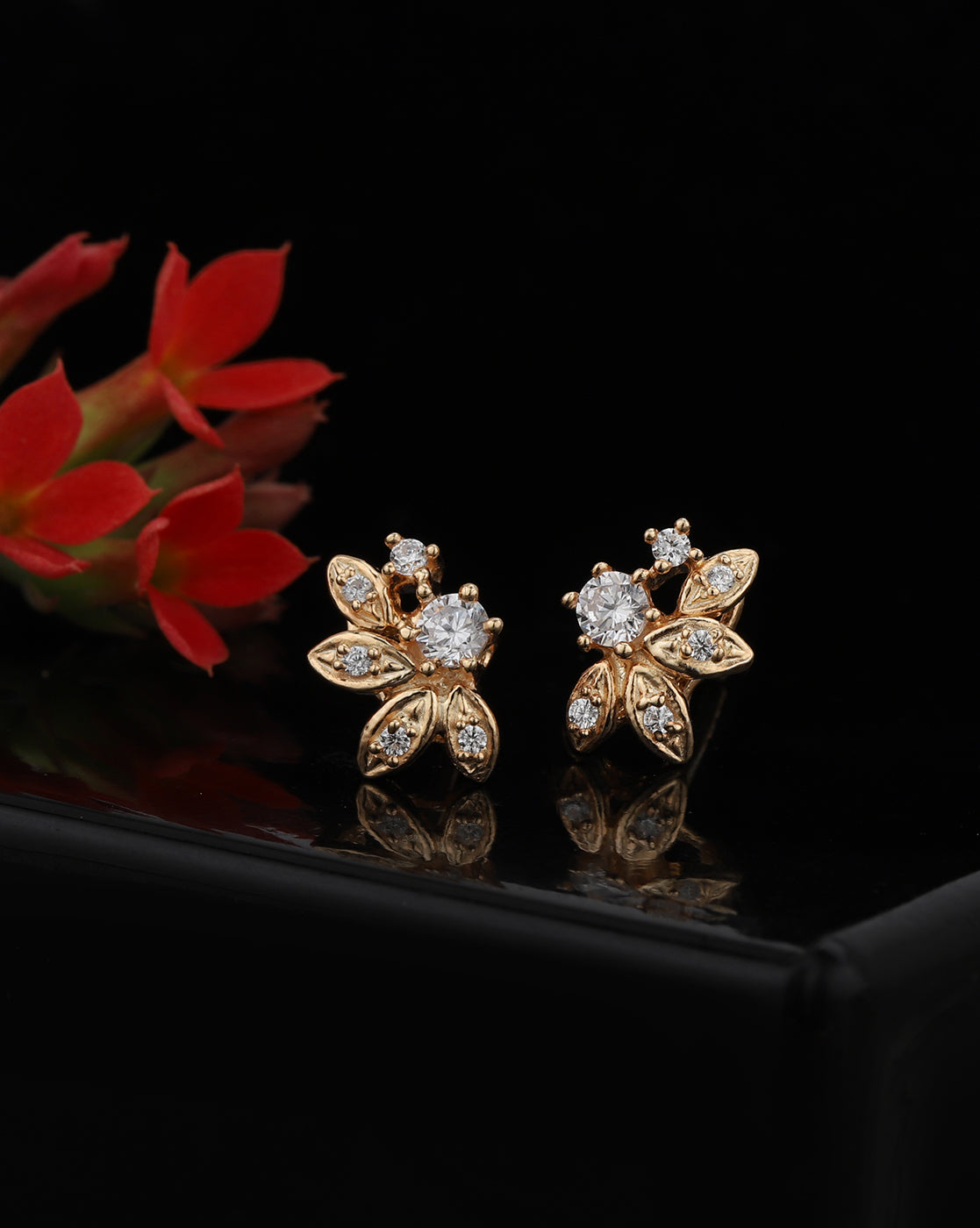 925 Sterling Silver 18kt Rose Gold Plated CZ Floral Petite Stud Earring