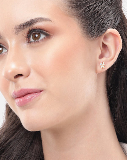 925 Sterling Silver 18kt Rose Gold Plated CZ Floral Petite Stud Earring