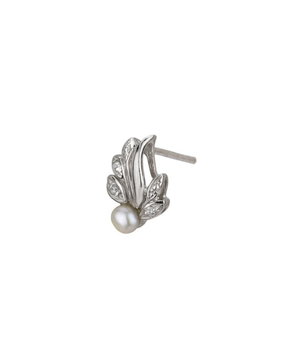 925 Sterling Silver Rhodium Plated CZ and Pearl Fancy Stud Earring
