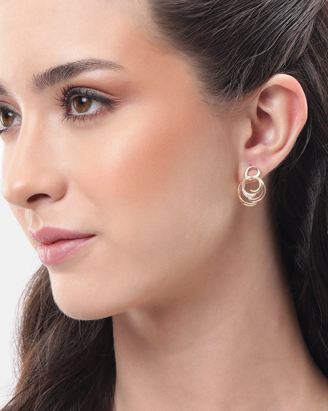 925 Sterling Silver 18kt Rose Gold Plated CZ Contemporary Drop Earring