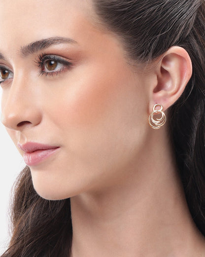 925 Sterling Silver 18kt Rose Gold Plated CZ Contemporary Drop Earring