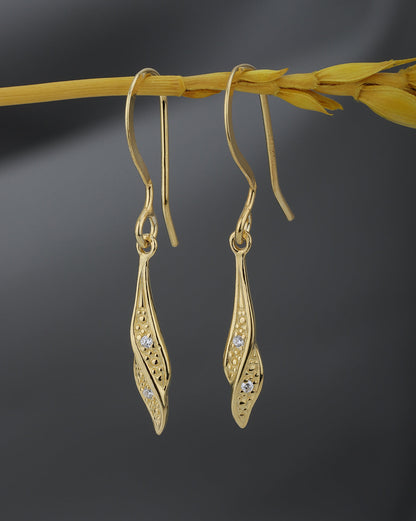 925 Sterling Silver 18kt Gold Plated CZ Contemporary Drop Earring