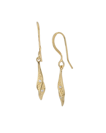 925 Sterling Silver 18kt Gold Plated CZ Contemporary Drop Earring