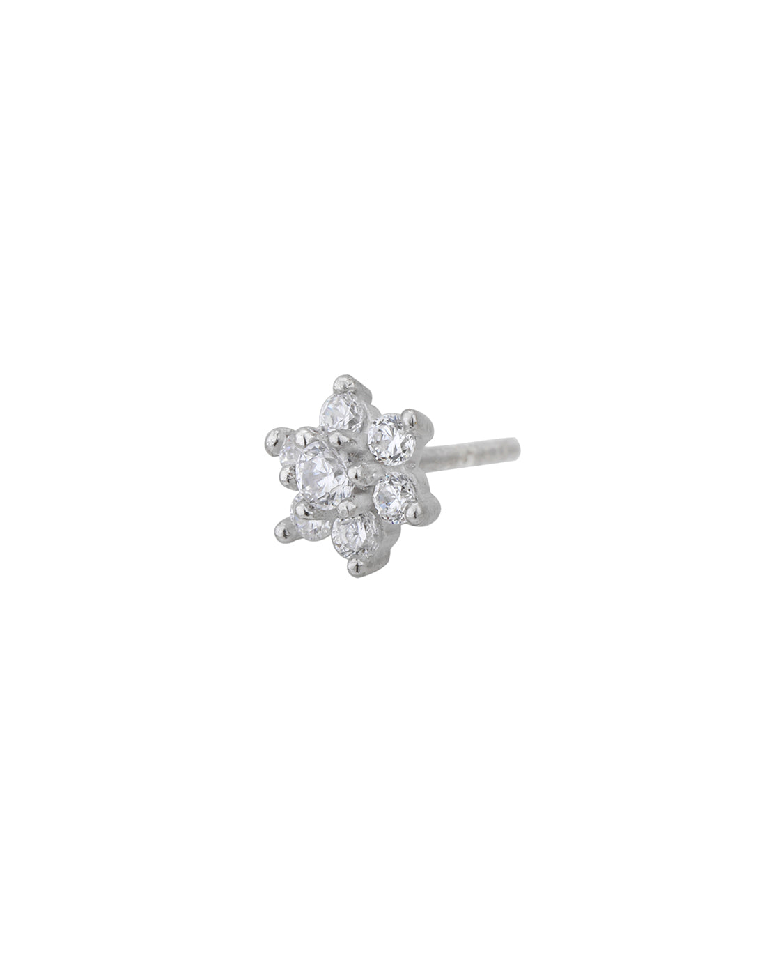 925 Sterling Silver Rhodium Plated CZ Floral Petite Stud Earring