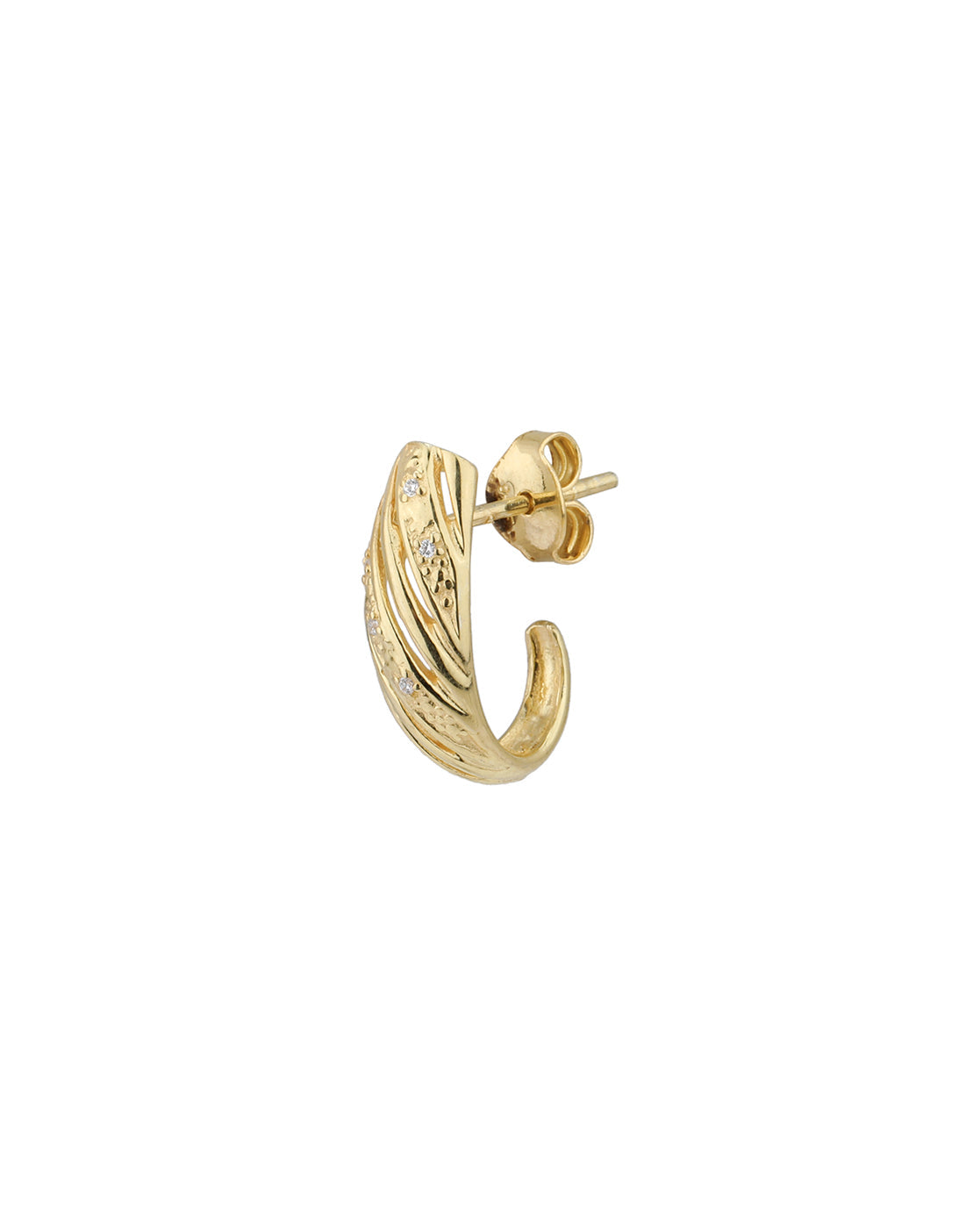 925 Sterling Silver 18kt Gold Plated CZ Contemporary Half Hoop Earring