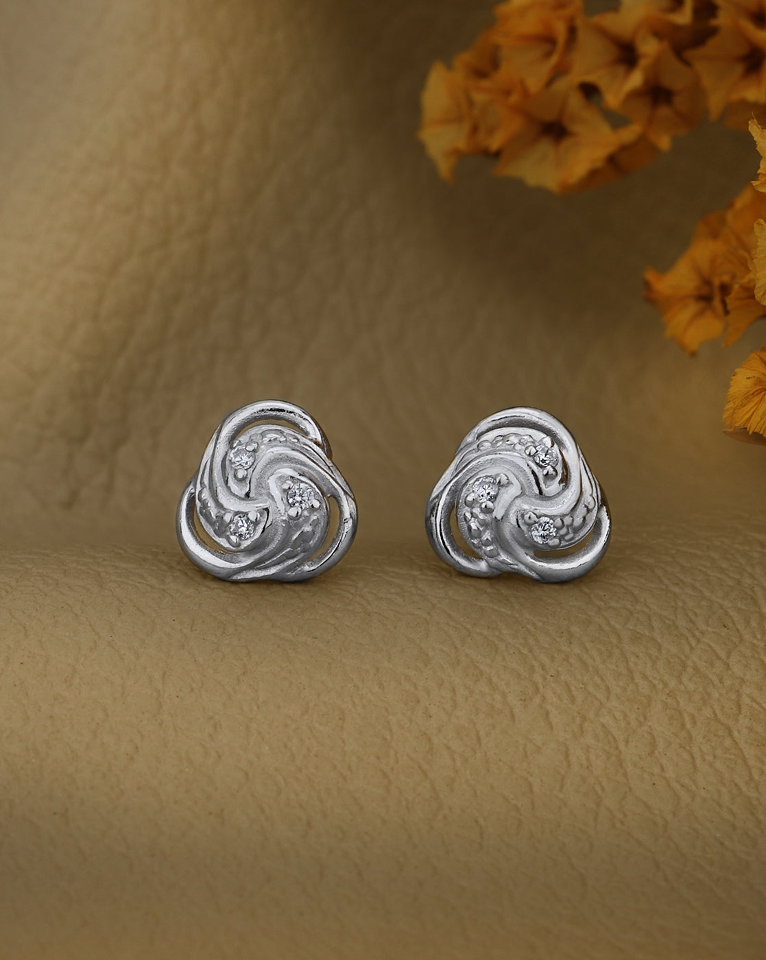 925 Sterling Silver Rhodium Plated CZ Contemporary Petite Stud Earring