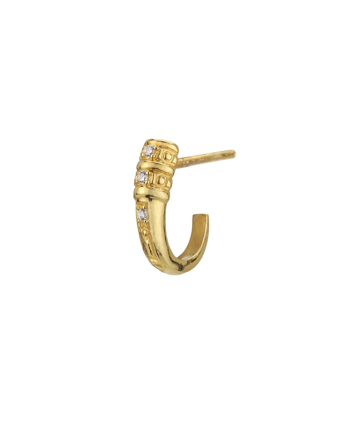 925 Sterling Silver 18kt Gold Plated CZ Contemporary Half Hoop Earring