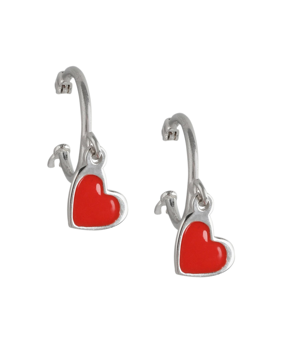 925 Sterling Silver Rhodium Plated Enamel Heart Hoop Earring