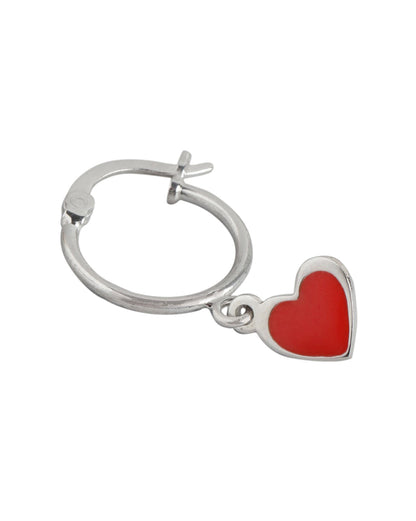 925 Sterling Silver Rhodium Plated Enamel Heart Hoop Earring