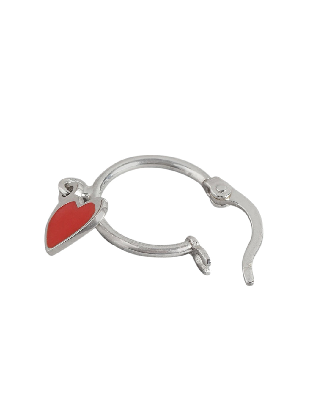 925 Sterling Silver Rhodium Plated Enamel Heart Hoop Earring