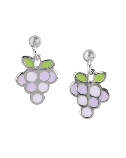 925 Sterling Silver Rhodium Plated with Green &amp; Purple Enamel Grape Drop Earring